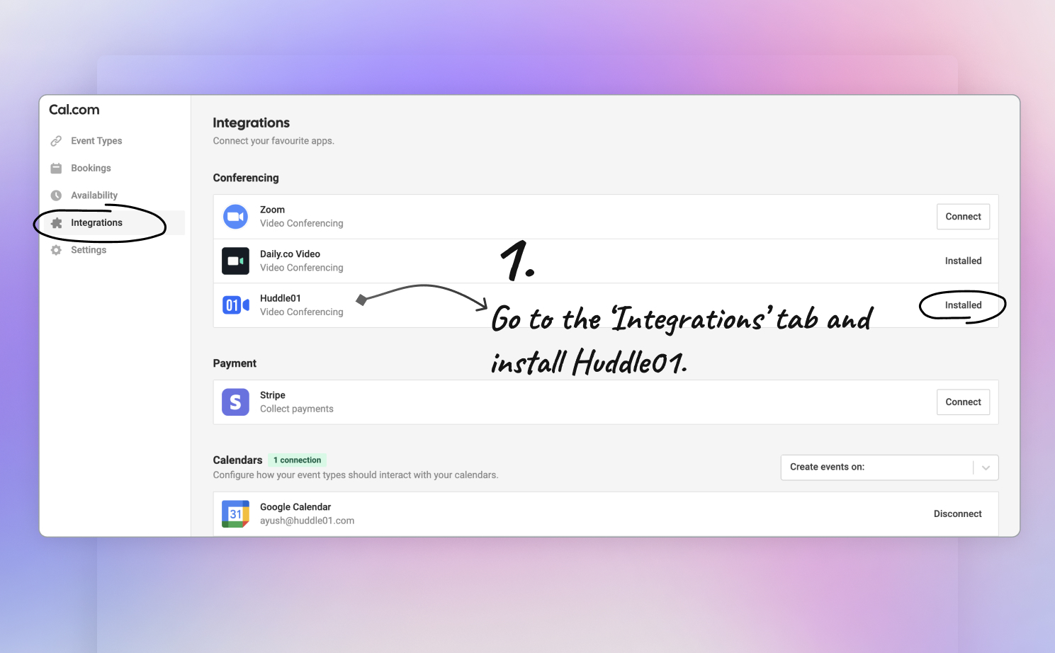 Cal.com Huddle01 Integration