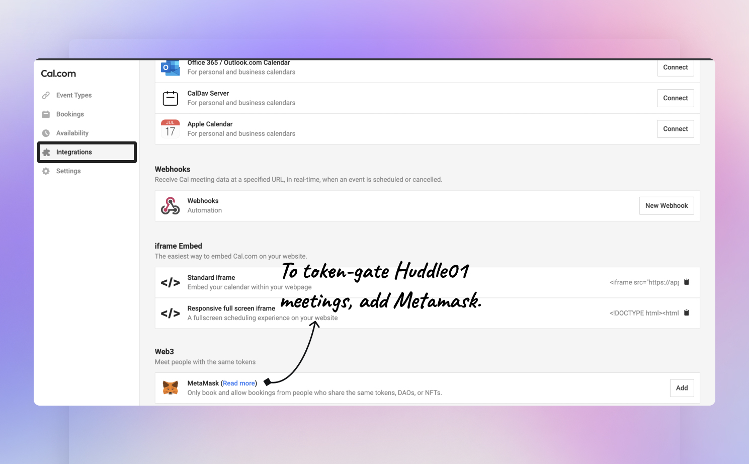 Cal.com Metamask Integration